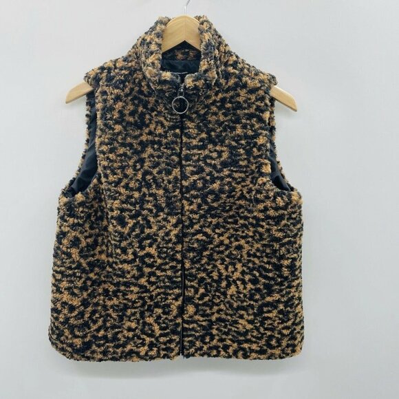 INC International Concepts Womens Size S/M Animal-Print Faux-Fur Vest Tan $129 - Picture 2 of 6